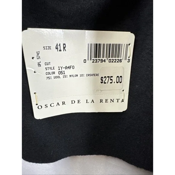 Oscar De La Renta Cashmere Wool Blend Black Blazer Jacket 41R NWT